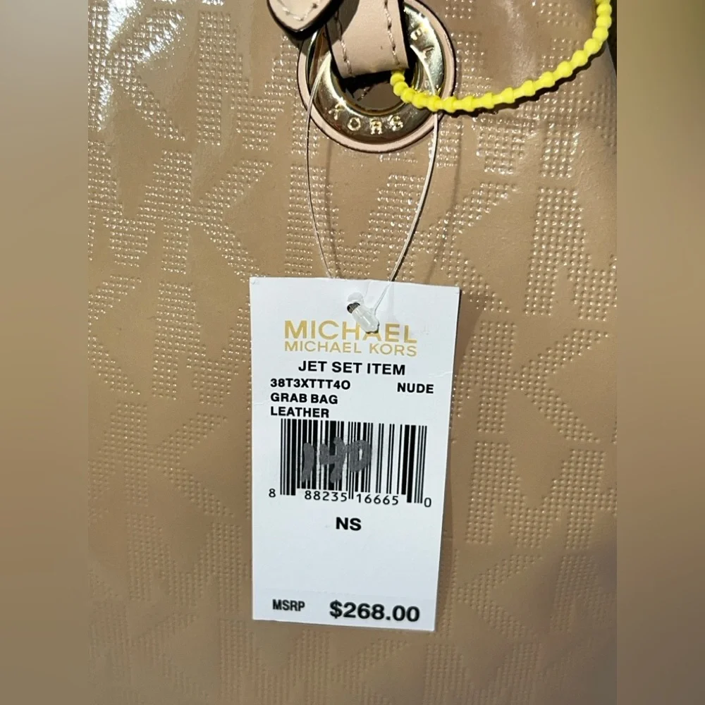 NWT Michael Kors Jet Set patent beige leather tote bag